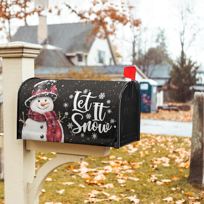 Anyako Snowflakes Mailbox Covers Magnetic Standard Size 18" X 21",Winter Cute Snowman Black Mailbox Wraps Post Letter Christmas Box Cover for Holiday Garden Yard Decor - Image 5